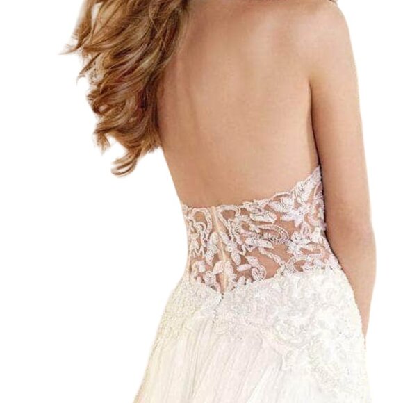 NWT Tarik Ediz 92346 Tulle Wedding Dress Krem Size 10 - Picture 2 of 5